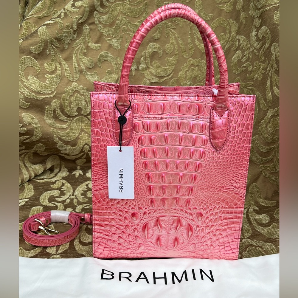 Brahmin Pink Croc-Embossed Tote Bag - Picture 9 of 9